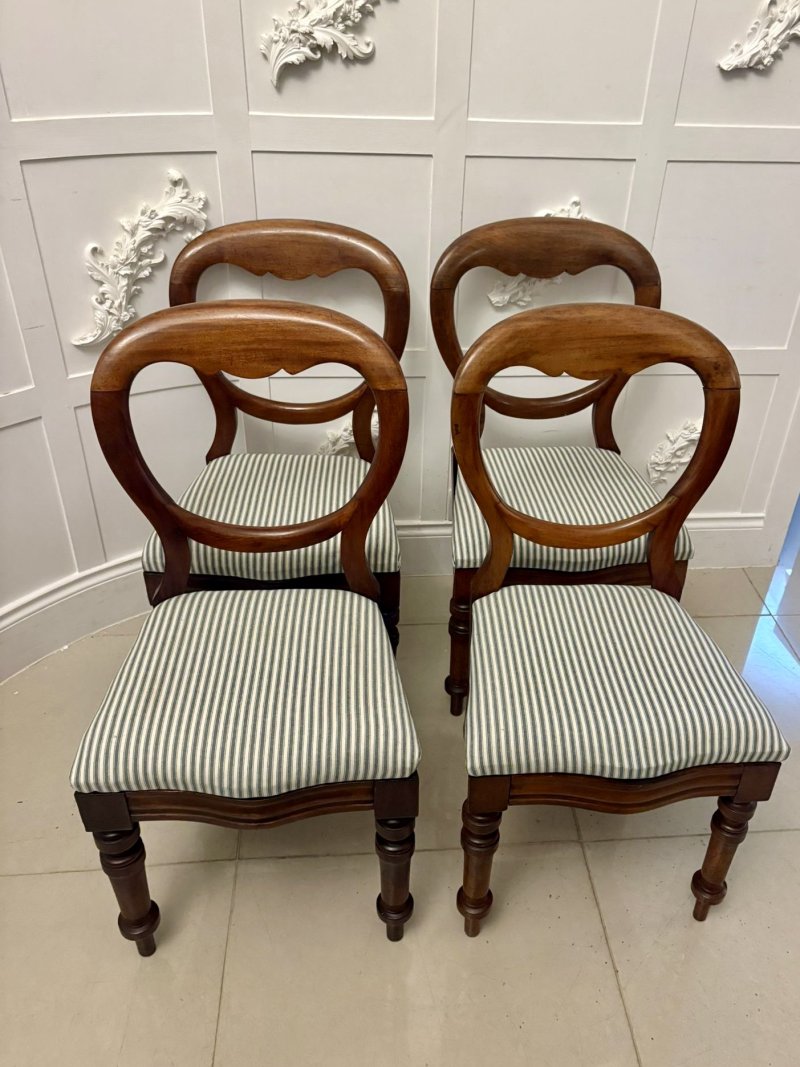 Antique Victorian Set of Four Quality Mahogany Balloon-Back Dining Chairs